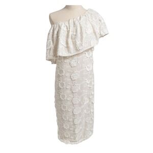 NEW Abbey Glass Women's XS White One-Shoulder Long Lace Dress